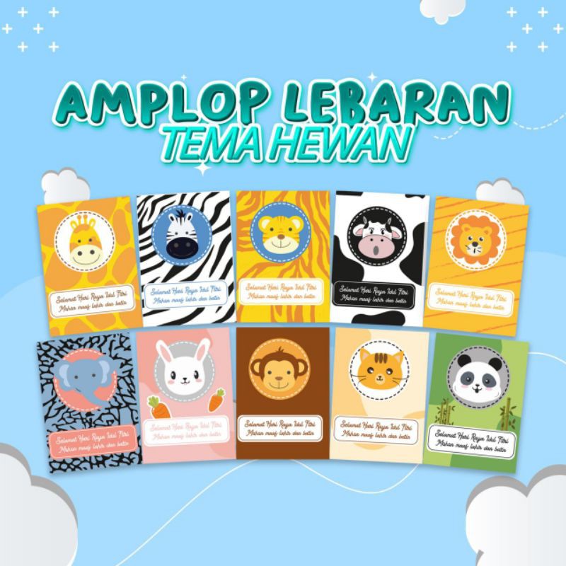 

Amplop lebaran anak karakter kartun muslim dan hewan uk 7x10 cm