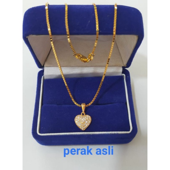 Kalung Itali + Liontin Love cor mata2, Perak 925, Sepuh Emas Kuning