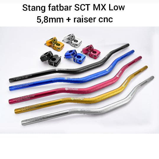 Stang Scarlet Fatbar Low 5,8mm Plus Raiser Peninggi Stang Full CNC Hitam Merah Biru Gold Silver Orange