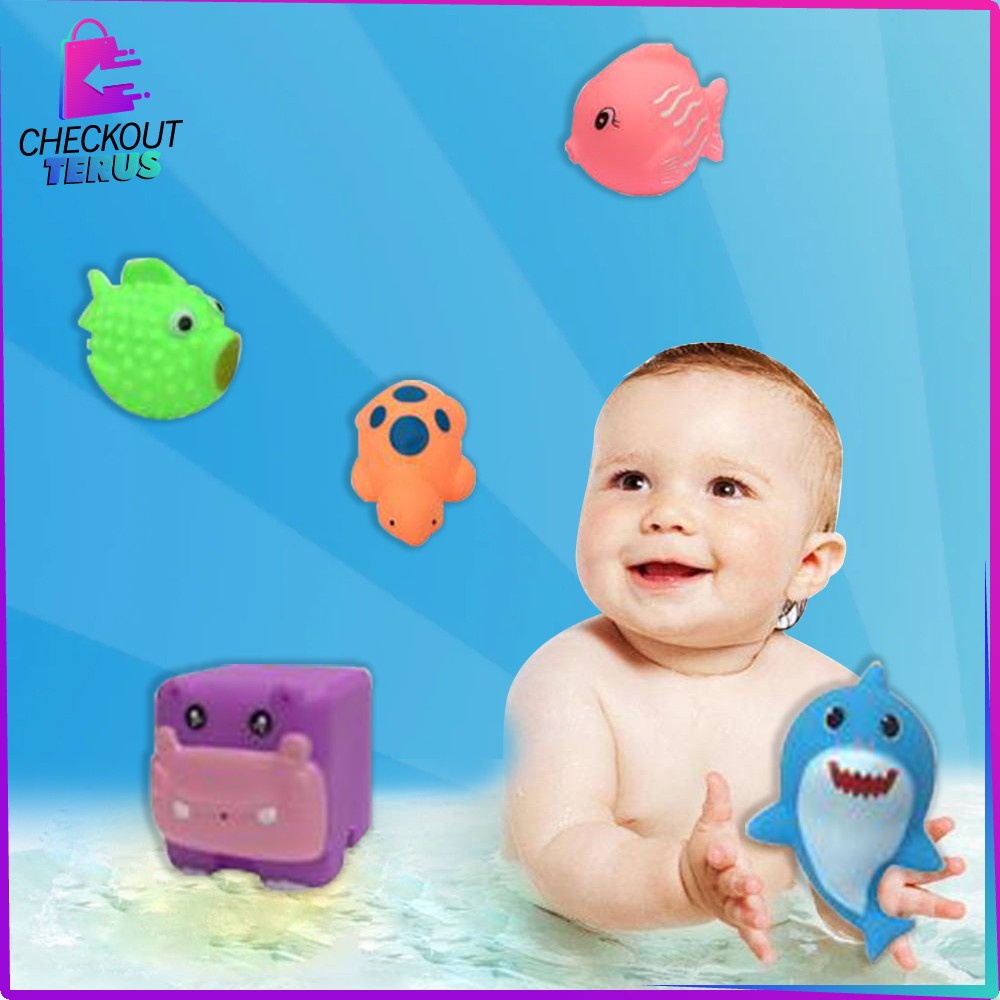 CT M253 Mainan Edukasi Baby Bath Toys Mainan Bebek Anak Bayi Mainan Mandi Anak Karet Set Karakter Bisa Bunyi