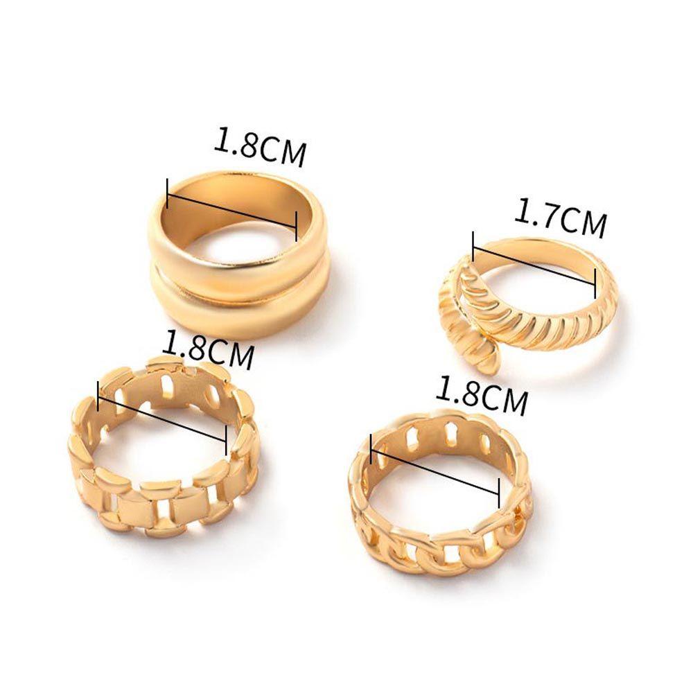 Agustina Wanita Pembukaan Cincin 4Pcs/set Punk Irregular Geometris Kepribadian Temperamen Rantai