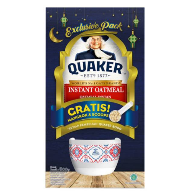 PROMO Quaker Oatmeal Instant Kemasan 800 Gram GRATIS Mangkok Cantik