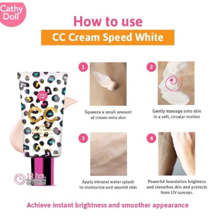 CATHY DOLL SPEED WHITE CC CREAM SPF 50 PA +++ 50ML ORIGINAL 100% Thailand