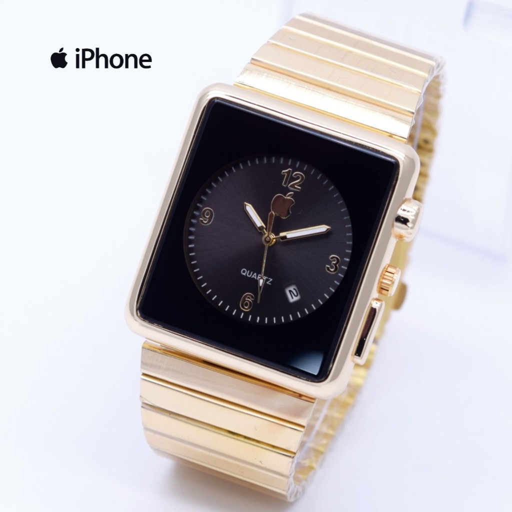 Jam Tangan Pria Cowok Iphone Watch Analog Rantai Gold