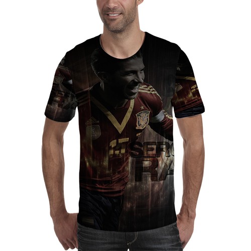 Kaos Sergio Ramos Real Madrid Tshirt Unisex Bahan Polyester Jersey T-SHIRT Fullprint Tees Casual Fas