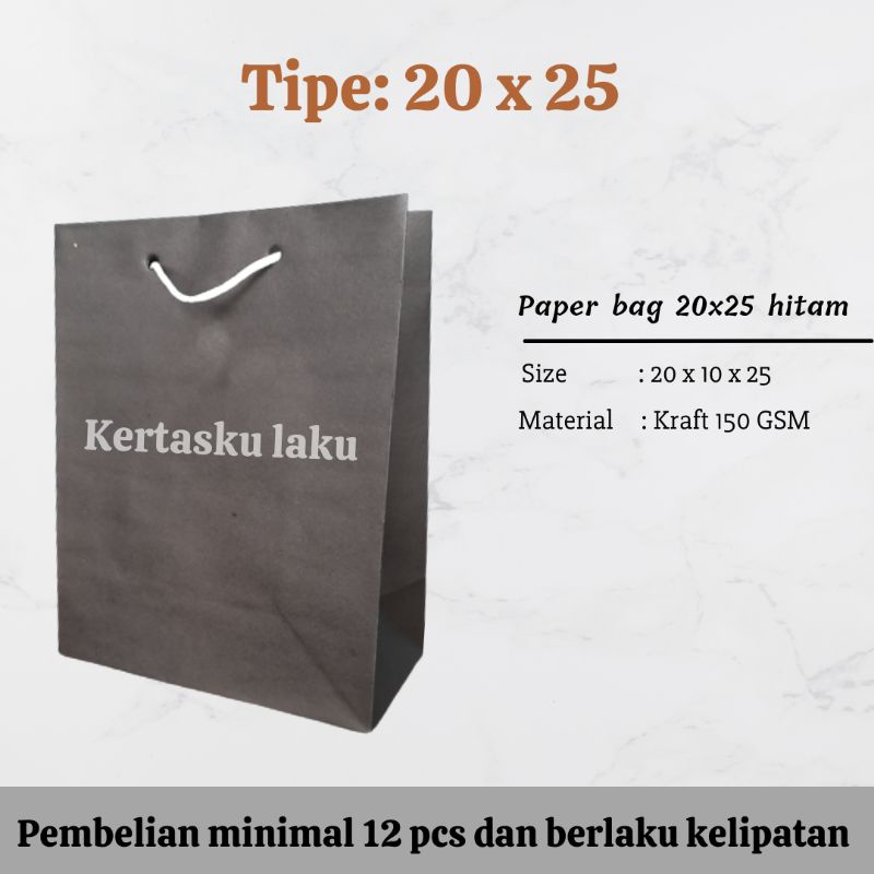 

Paperbag 20x25 hitam polos, tas kertas soevenir murah ukuran 20x25