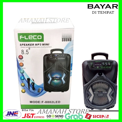 Speaker Bloetooth Karaoke Fleco F 8802 8'5 inci/Remote/USB/Mic Free Super Bass