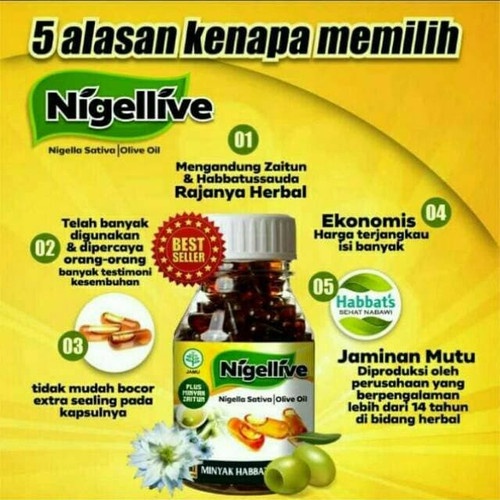 Nigellive (200 kapsul) Minyak Habbatussauda/Jinten Hitam 0bat diabetes stroke liver kolesterol