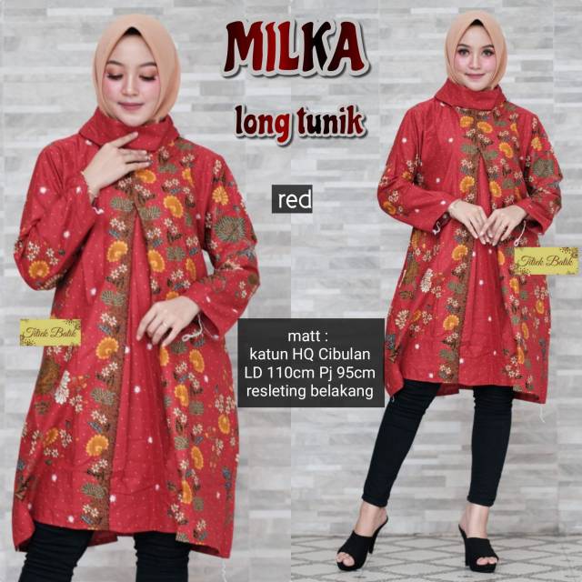 Milka Long Tunik Batik Jumbo Bahan Katun HQ Cibulan New Arrival Ori Titiek Batik