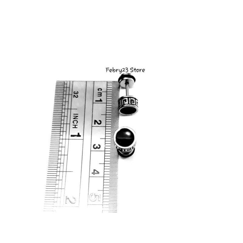 1 Pcs Anting Piercing Titanium Tusuk Tindik Barbel Roda Ukir Putih Variasi Hitam Anting Pria & Wanit