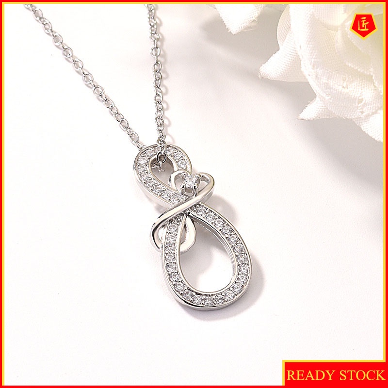 [Ready Stock]Micro-Inlaid Diamond Heart-Shaped Pendant Europe and America Creative 925 Silver Necklace