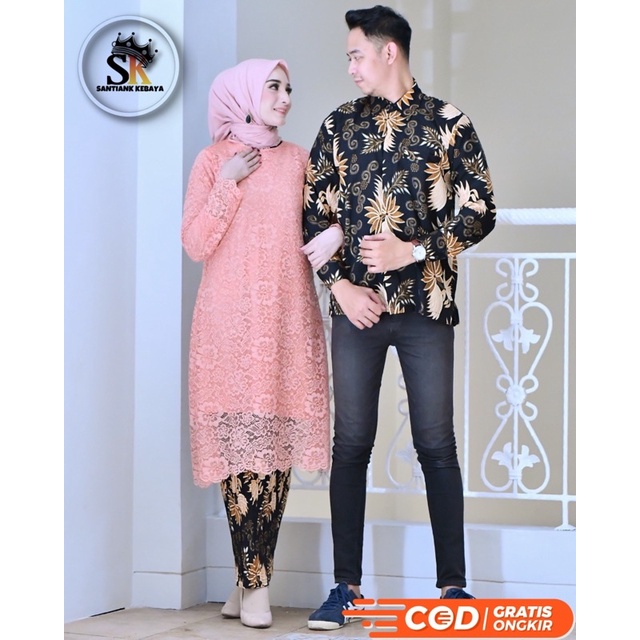 Setelan Kebaya Tunik Batik Couple Modern Terbaru Outfit Pasangan Kondangan Wisuda by santiank kebaya