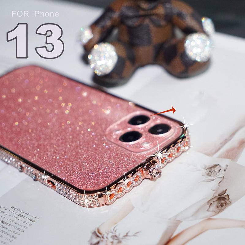 Border Bentuk Hati Aksen Berlian &amp;amp; Casing Iphone 13 12 11 Pro Max XS Max Xr X XS Motif Glitter Bumper