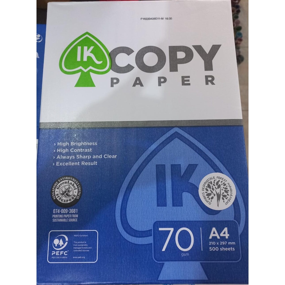 

Kertas A4 70 gsm IK Copy Paper / Kertas A4 210 X 297 mm 70 gsm / Kertas Print / per 1 ream