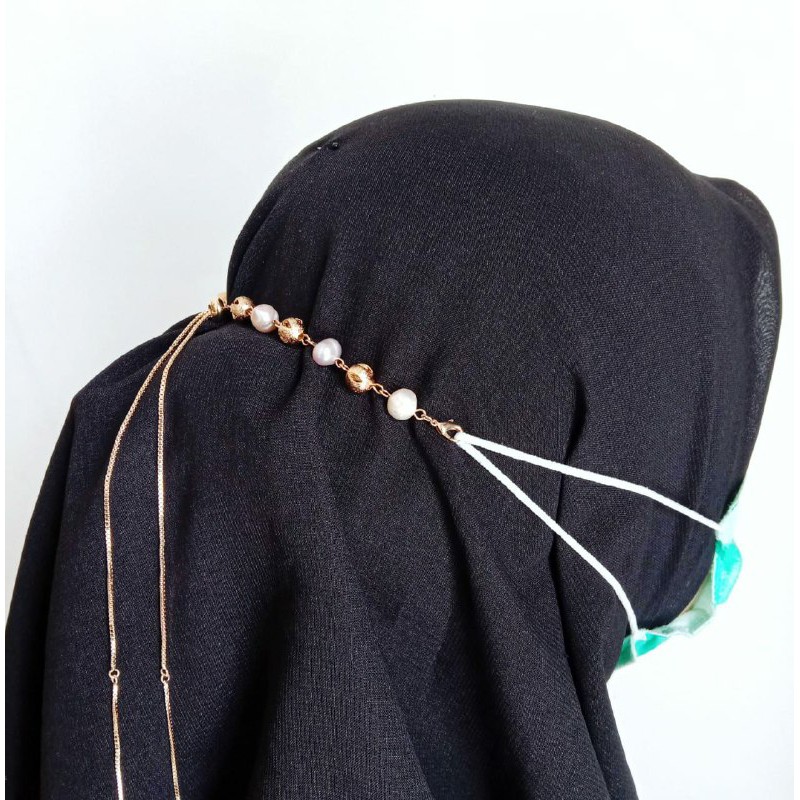 KONEKTOR MASKER MUTIARA ASLI AIR TAWAR BERSERTIFIKAT, KONEKTOR MASKER HIJAB, OLEH OLEH KHAS, STRAP T