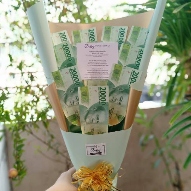 Standing Money Bouquet / Buket Bucket Uang Asli / Bunga Uang Duit / Bunga Bouquet Wisuda Graduation
