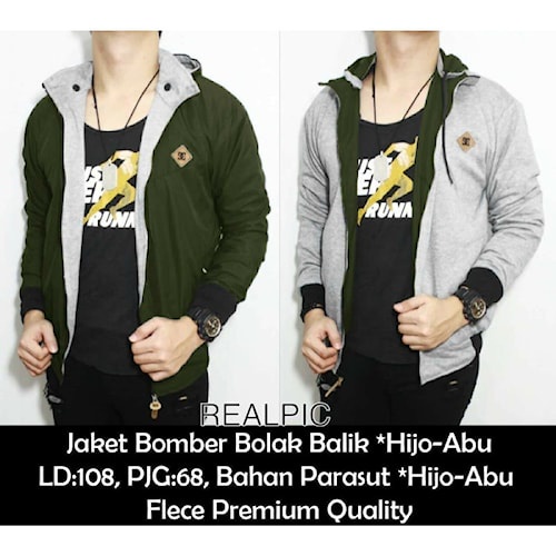 Jaket Pria Bomber Hoodie Bolak Balik - Green
