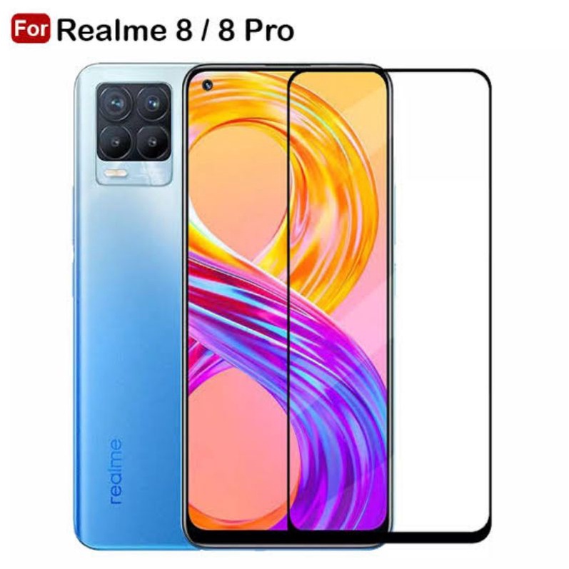 Tempered Glass Realme 8/8 pro Full Black Cover Full Glue