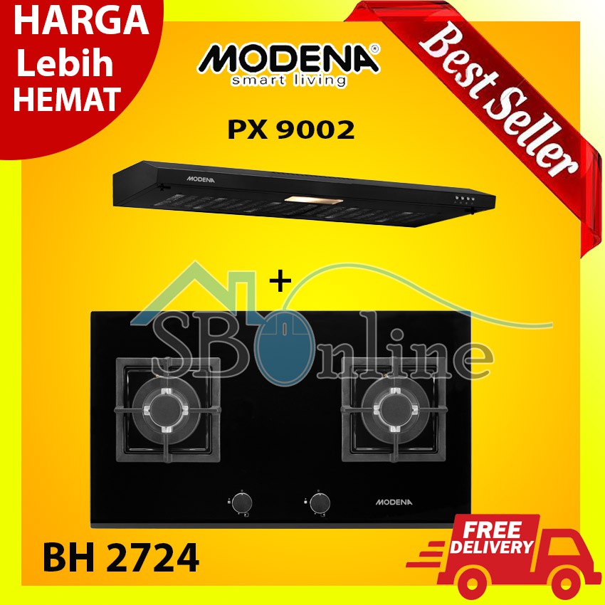 MODENA Paket Kompor Tanam 70 cm BH 2724 dan Cooker Hood 90 cm PX 9002