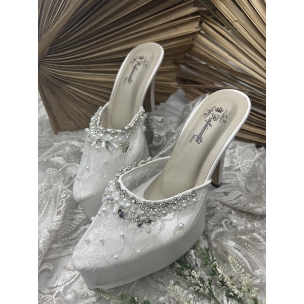 sepatu wanita syantika putih wedding shoes 12cm lancip