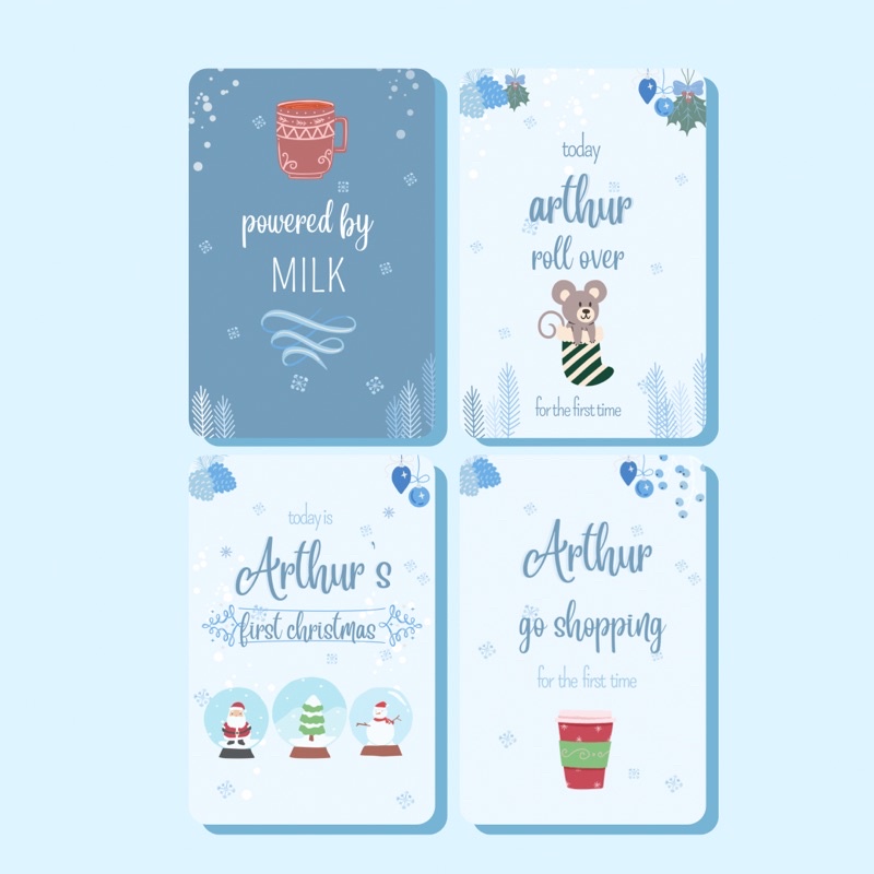 Baby milestone card baby boy premium winter animal theme free custom name