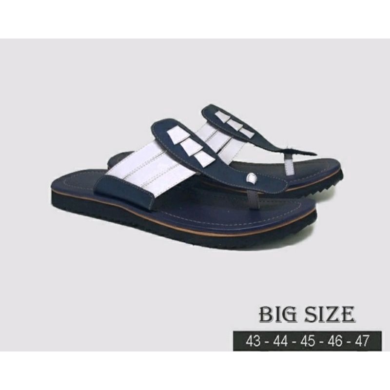 Sandal Kulit JOC10Black Ukuran Besar 43-47 Sendal Jepit Premium Lebaran JUMBO Size Kaki Gemuk Lebar Bapak, 44