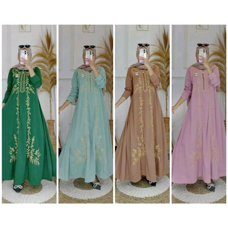 GAMIS BORDIR BAHAN VOXY PREMIUM JUMBO LD 120CM/ DRESS BUSUI JUMBO MURAH