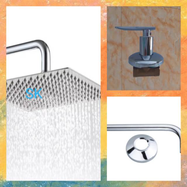 PAKET WALL SHOWER TEMBOK TANAM KAMAR MANDI 8 inch + STOP KRAN TANAM KUNINGAN - KERAN SHOWER MANDI