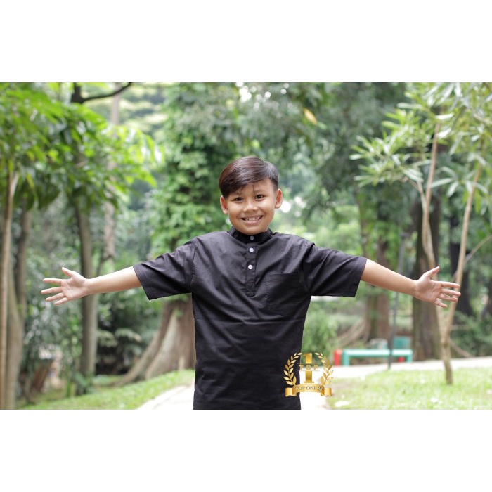 rjt04vt Kemeja Baju Koko Muslim Anak Lengan Pendek - Hitam, S Tgt501Y