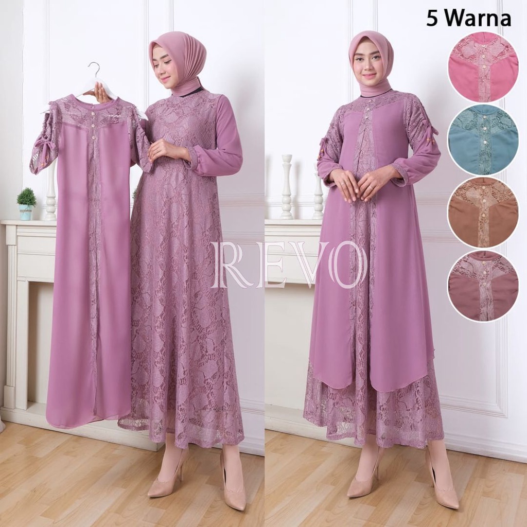 Dress One Set Muslim Terbaru - Gamis Brukat Outer Ceruty // REVO FASHION