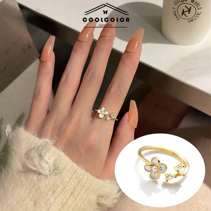 COD❤️Cincin Bunga Sederhana Lembut Manis Kecantikan Temperamen Cincin Pembuka Glossy Impor Fashion Korea Aksesoris Wanita