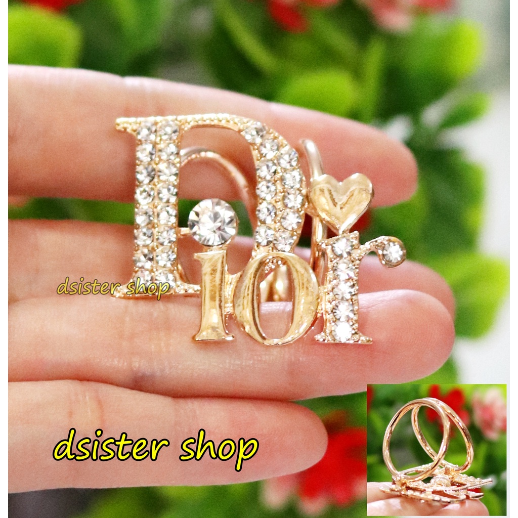 Bros Cincin Part 1 Ring Hiasan Aksesoris Syal Hijab HURUF Permata Hitam Putih-Ring D Emas Love