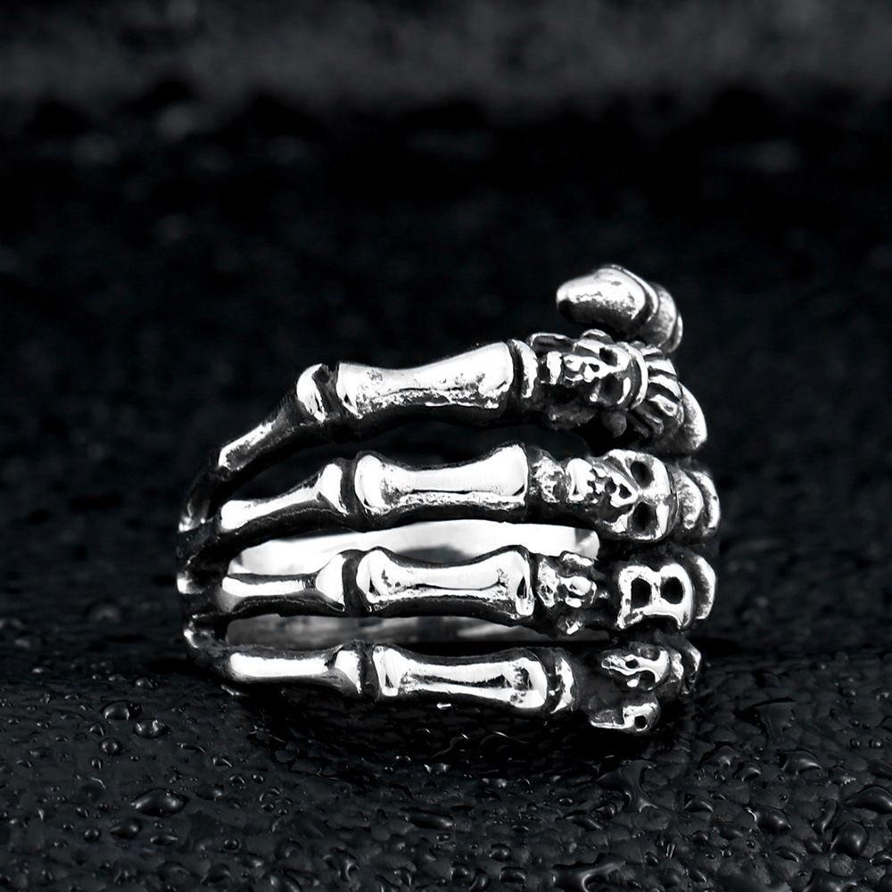 Lily Skull Rings Stainless Steel Tangan Tulang Hip Hop Rings