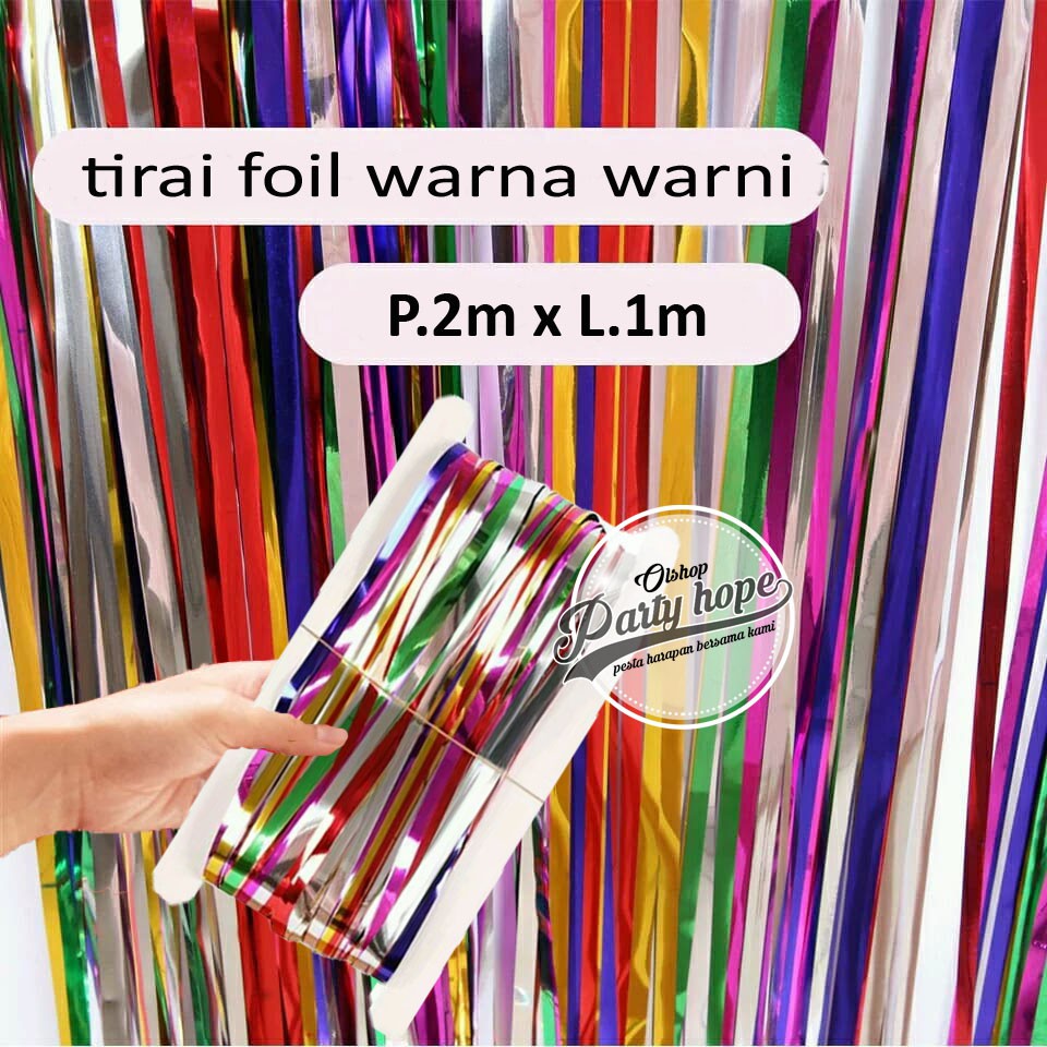 tirai foil warna warni / backdrop foil fringe curtain background pelangi / tirai rainbow
