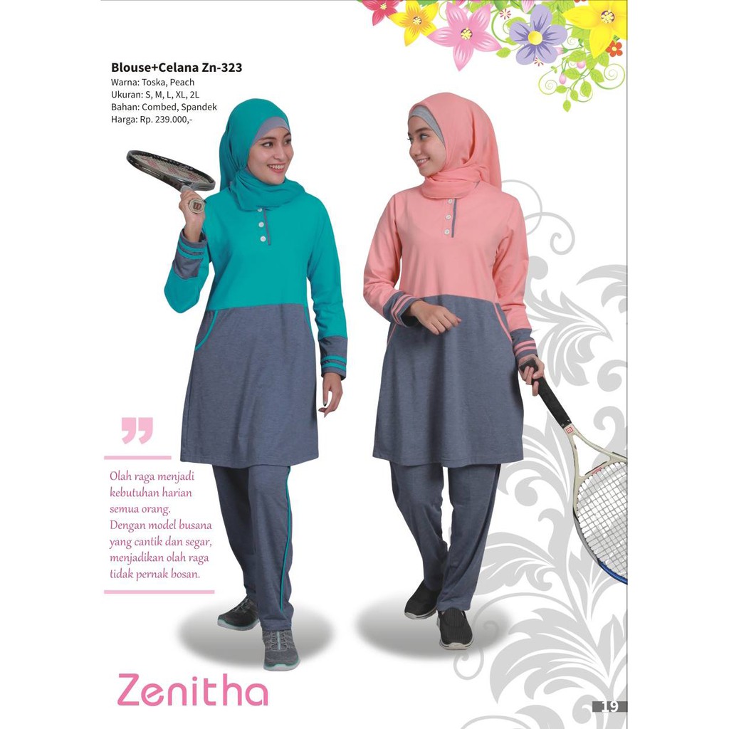 Baju Olahraga Muslim Zenitha Original-Combed | Busana Muslim Casual | Busana Muslim Modern