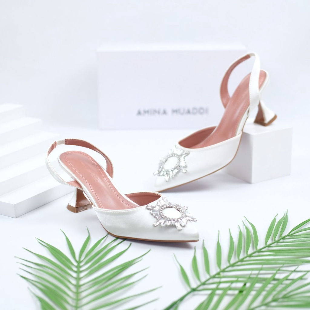 [7.7 Boombastis Sale⚡] - SEPATU WANITA HEEL SATIN AMS010 SLINGBACK SHOES PREMIUM IMPORT