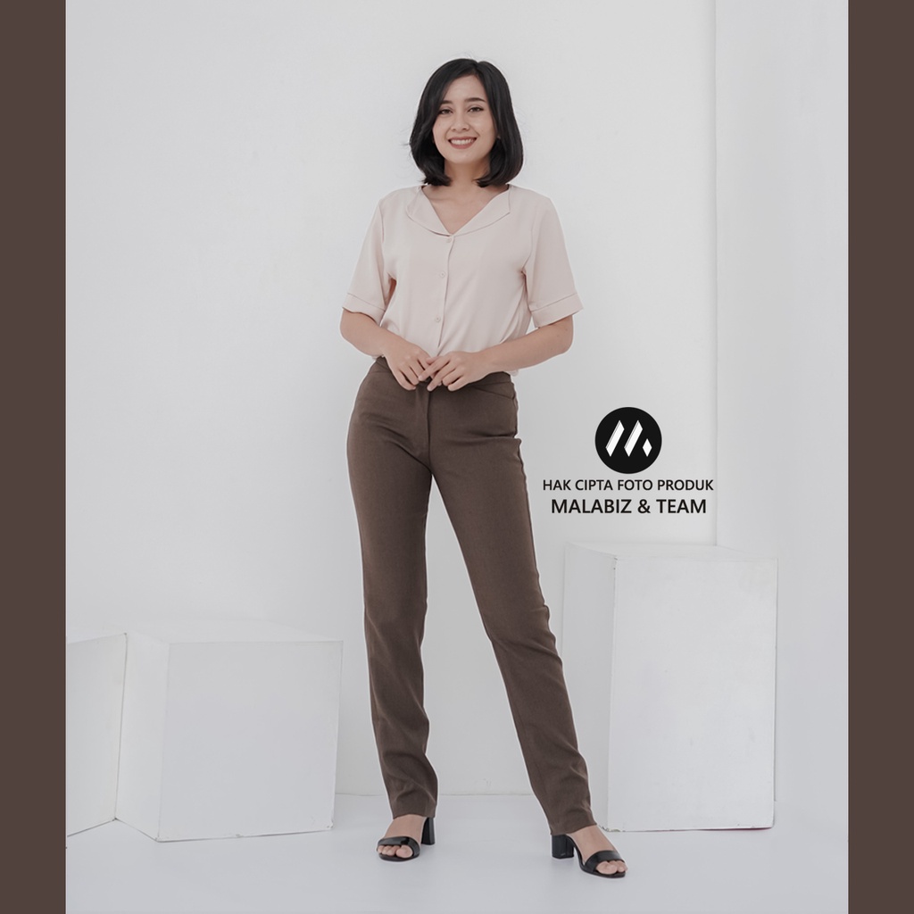 SHANNON COFFEE - Celana Kantor Wanita Slim Fit Bahan Stretch dan Tebal Celana Formal Wanita Celana Panjang wanita Hitam Celana Dasar Wanita Basic Standar Kerja Malabiz