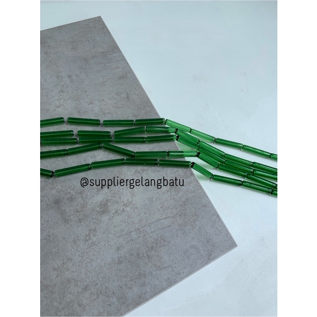 manik glass bead green quartz 30 x 5mm bahan prakarya gelang kalung