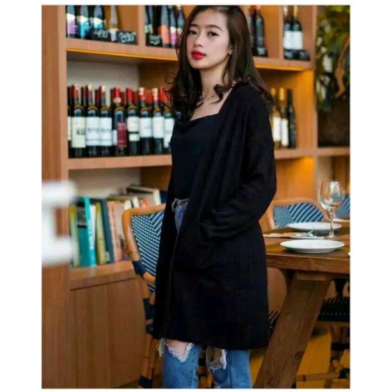 Cardigan wanita Rajut Halus Long Cardigan BELLE OVERSIZE