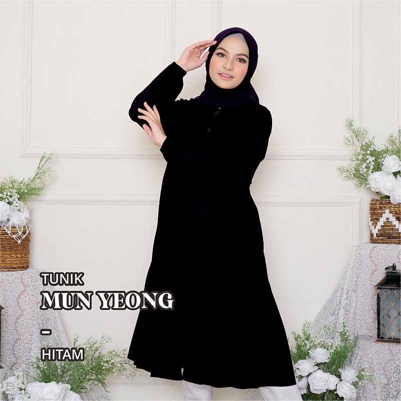 Tunik Wanita Dewasa Bahan Rayon Premium Adem Busui Friendly Polos Ruffle Oversize Mun Yeong Hitam