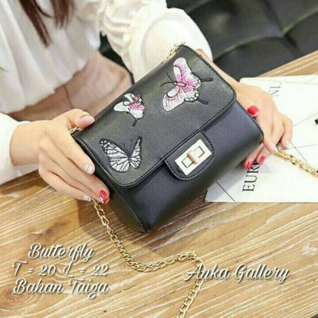 Tas selempang rante butterfly kunci /fashion wanita /tas selempang wanita murah