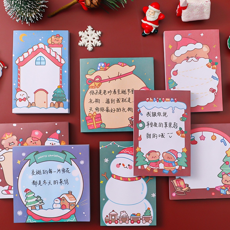 50 Lembar Sticky Notes Mini Motif Kartun Natal Untuk Sekolah / Kantor