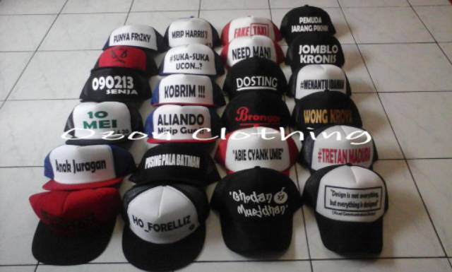 Topi polos topi trucker custom desain sendiri kata2