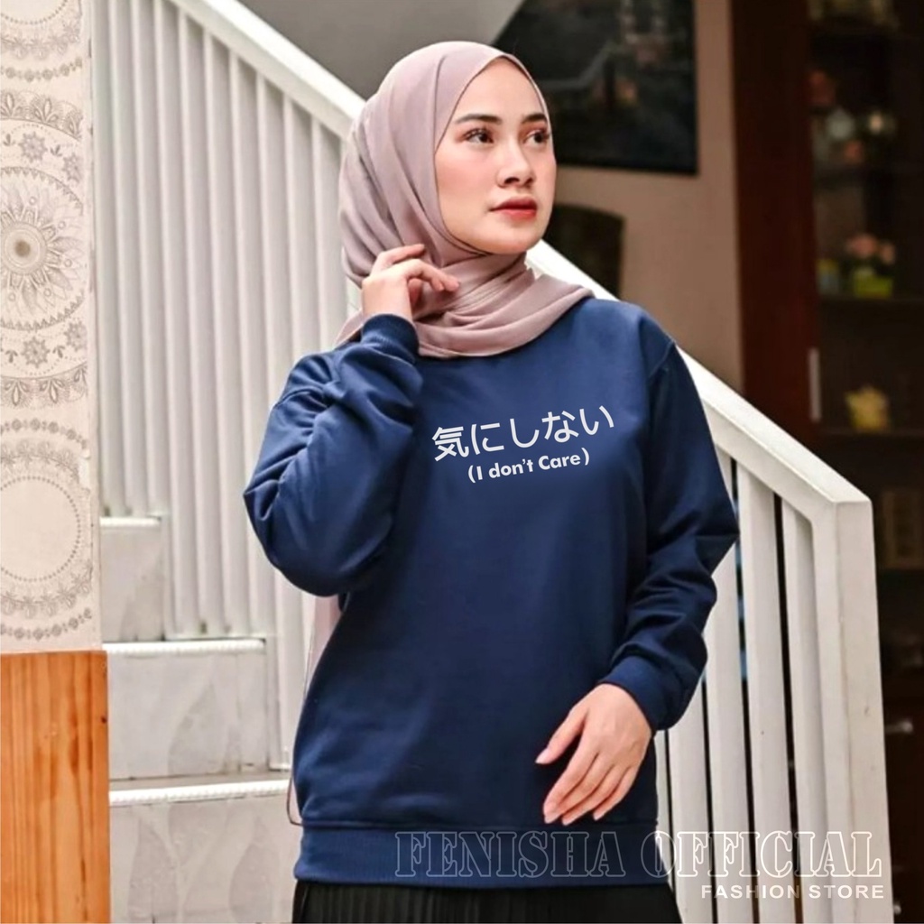 FenishaStore I DONT CARE Sweater Crewneck Wanita Lengan Panjang Size M-L-XL-XXL Bisa Bayar Ditempat COD