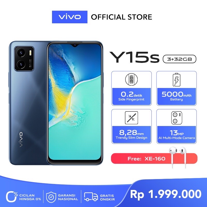 Vivo Y15s [3GB+32GB] MediaTek Helio P35 - 13MP Dual Camera - 6.51&quot; IPS LCD - 5000mAh Garansi Resmi Vivo 1 Tahun