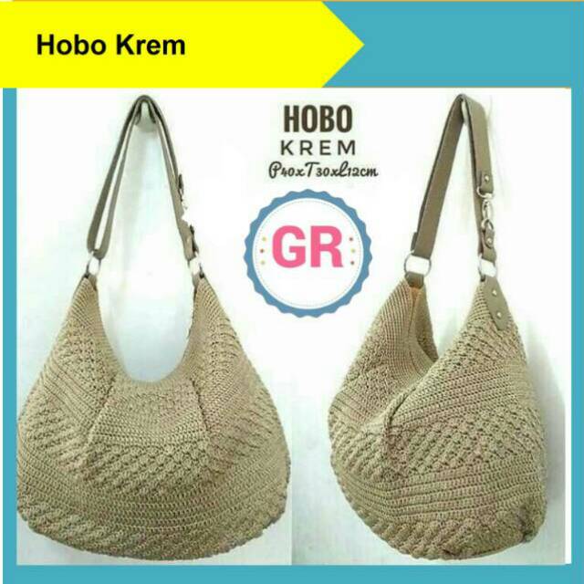 Tas Rajut Wanita Hobo Balon Besar Full Nilon Selempang Shoulderbag Krem Murah