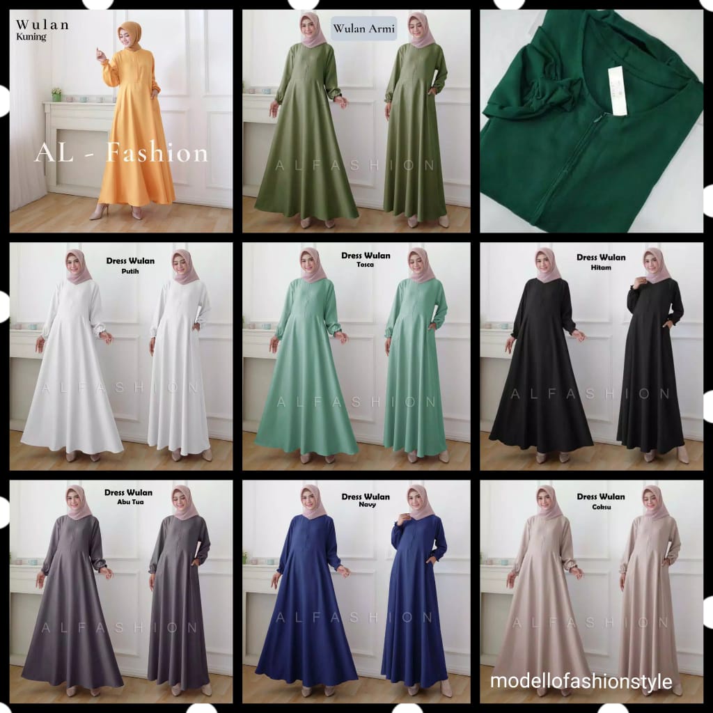 Mulan- Gamis Dress polos JUMBO busui umroh Warna Hijau Ijo Mint Sage Biru muda navy ungu muda lilac 