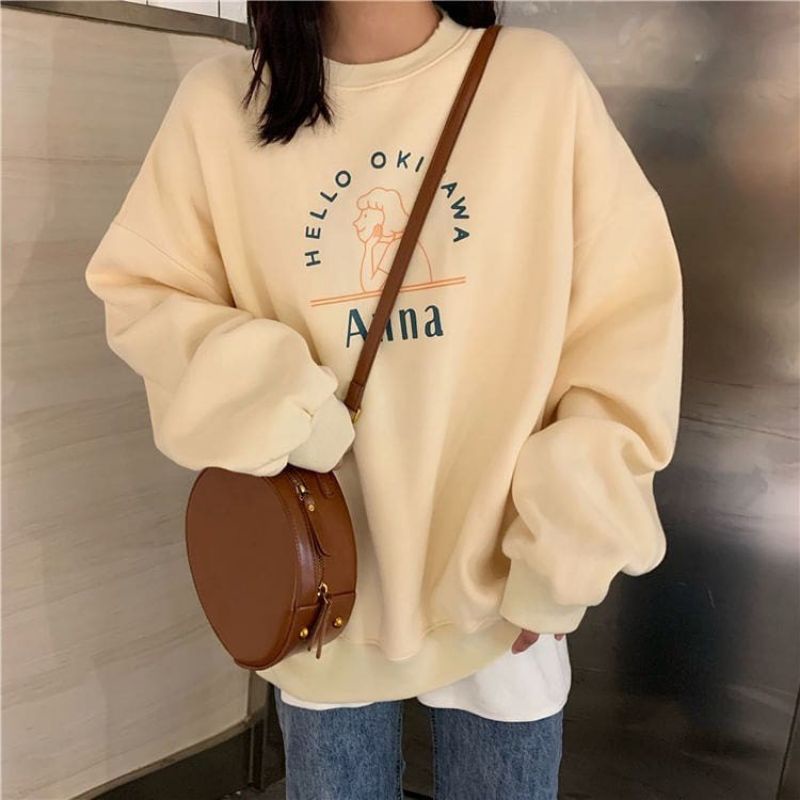 HELLO OKINAWA SWEATER OBLONG CREWNECK BAHAN FLEECE ANNA