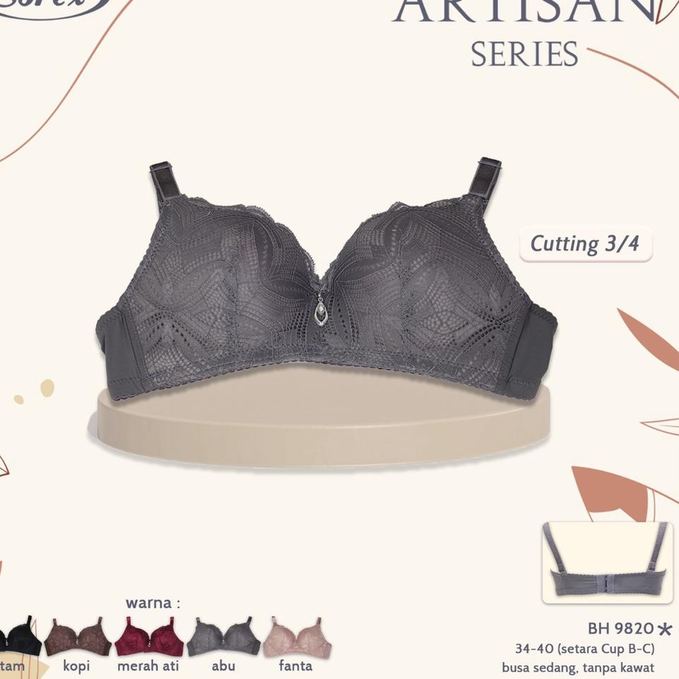 (SALE) Sorex Bra Busa Sedang Tanpa Kawat Kait 2 Cutting 3/4 Brukat Artisan Setara Cup B-C Harian BH 