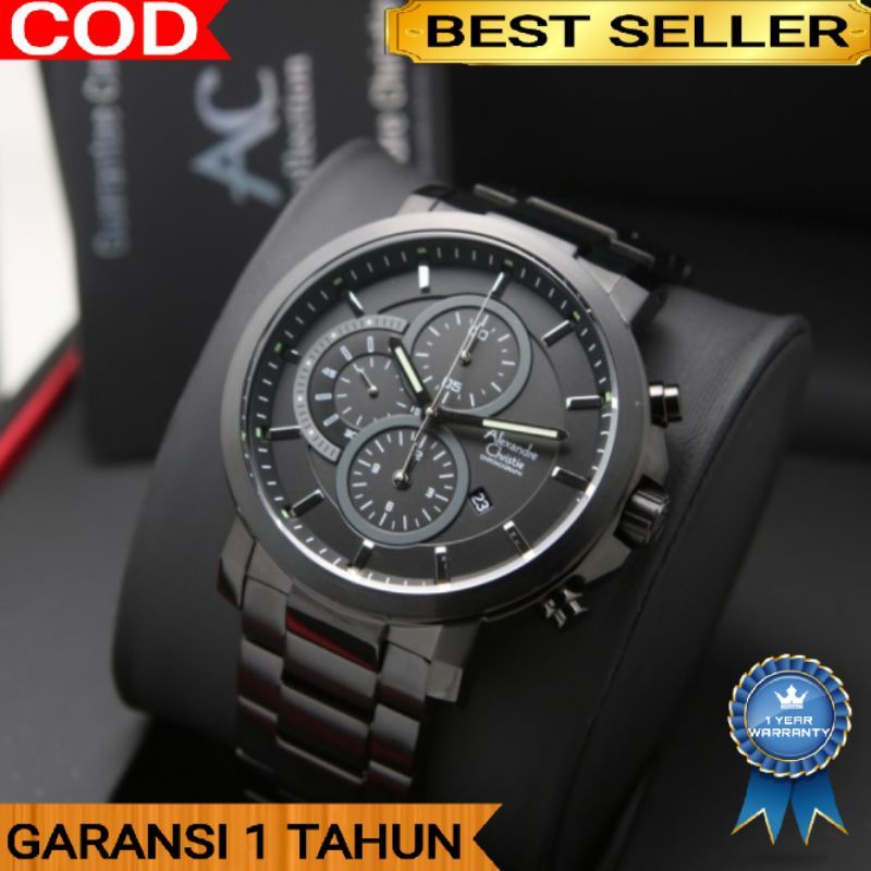 JAM TANGAN PRIA ALEXANDRE CRISTI AC 6563 FULL BLACK ORIGINAL